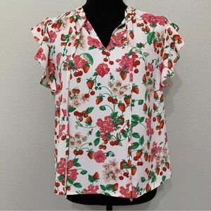 Ann Taylor Floral Ruffle Sleeve Top